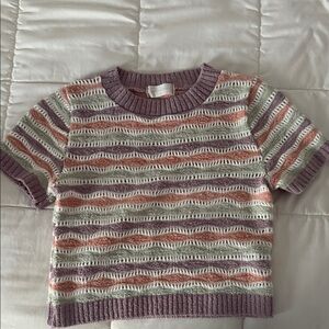 Altar'd State Purple and Pink Wavy Knit Tee